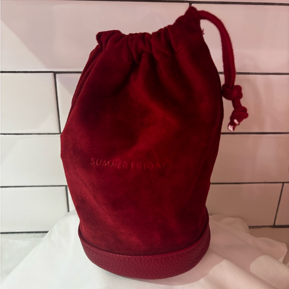 Summer Fridays Red Suede Drawstring Bag